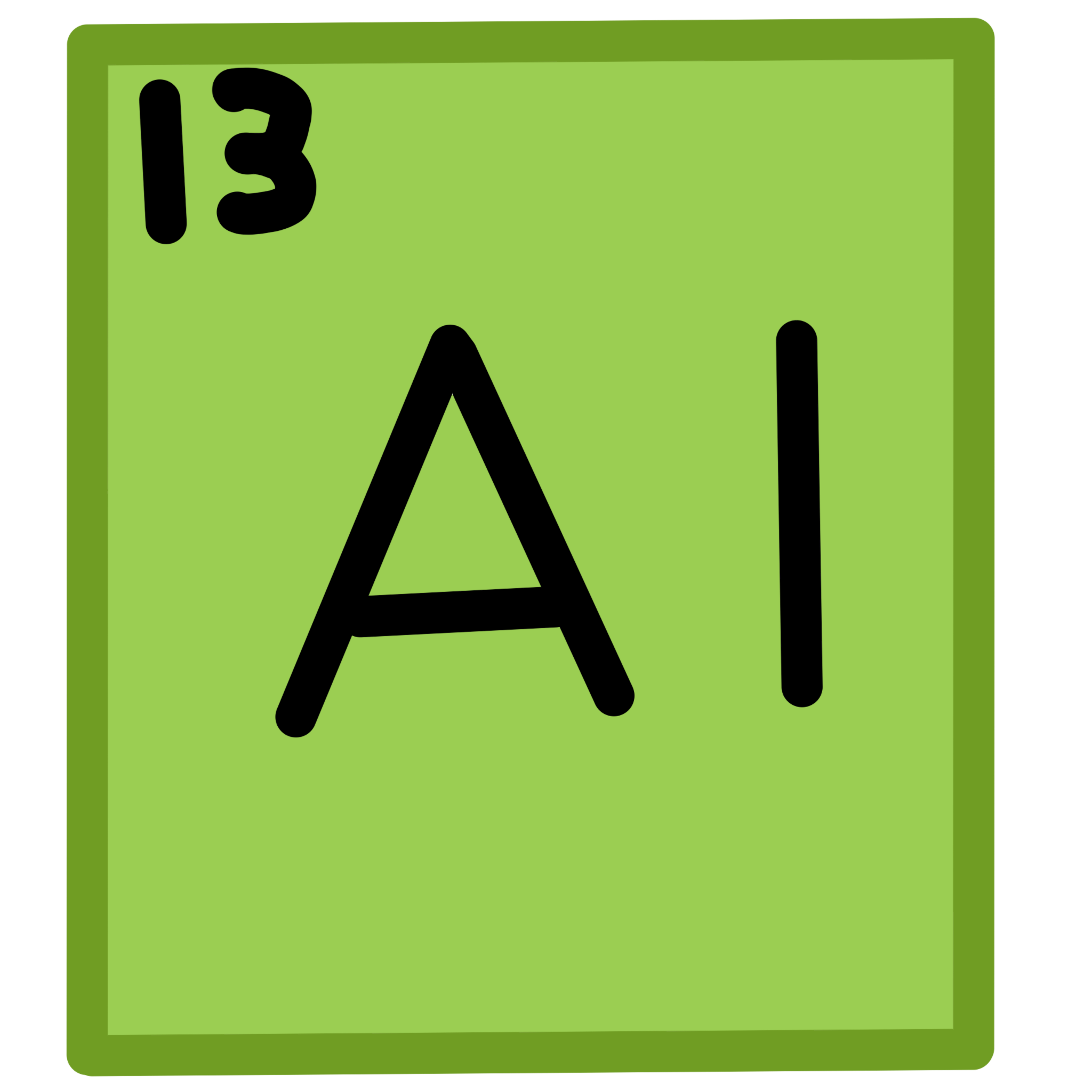 A light green rectangle with an “Al” in the middle of it. In the top left corner is a 13